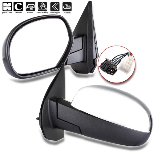 Power Fold Heated Puddle Lamp Signal Memory Chrome LH Mirror For 07-13 Chevy GMC