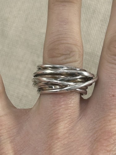 VINTAGE 1990s silver wide multi band ring size O 925 - Picture 13 of 22