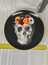 Harvest Green Studio Porcelain Halloween Skull Flowers Hat Dinner Plate