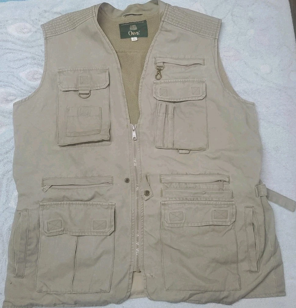 Orvis Cotton Outdoor Utility Vest Large Made In Hong Kong Fishing Safari Hunting