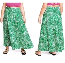 Tabitha Brown for Target Linear Floral Print Maxi Skirt Green Size M Nwot