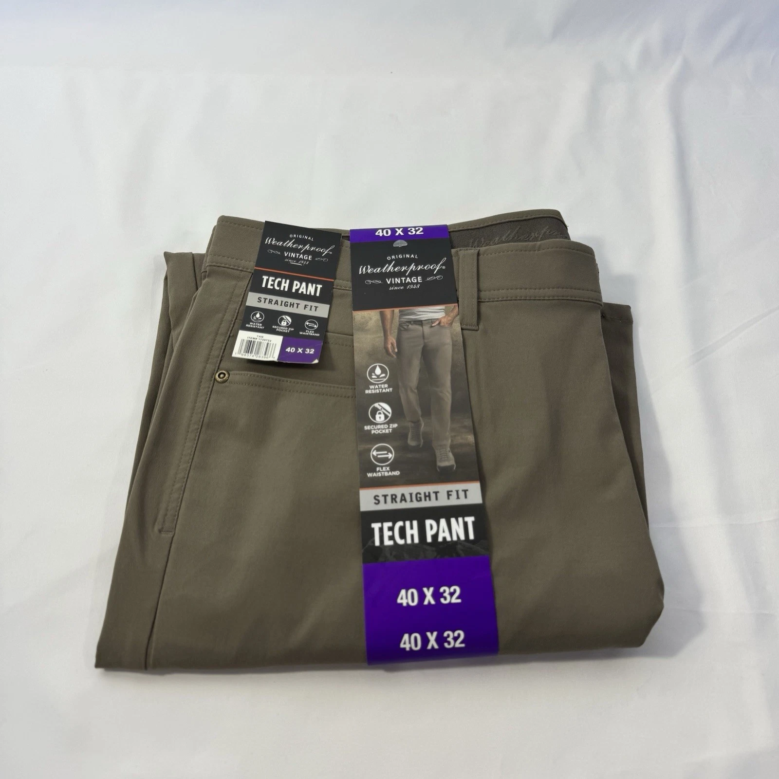 Weatherproof Vintage Men's Tech Pant Straight Fit Water Resistant Tan Size 40x32