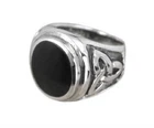 925 Sterling Silver Men's Oval Black Onyx Celtic Triquetra Trinity Knot Ring