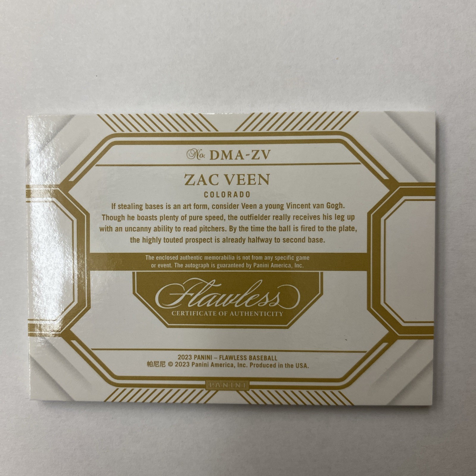 2023 Panini Flawless Baseball Zac Veen On-Card Dual Patch Auto 3/15 🔥 view 3