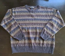 Vtg 90s Geoffrey Beene Classics Sweater Mens Size Large Blue Green Gray Brown 