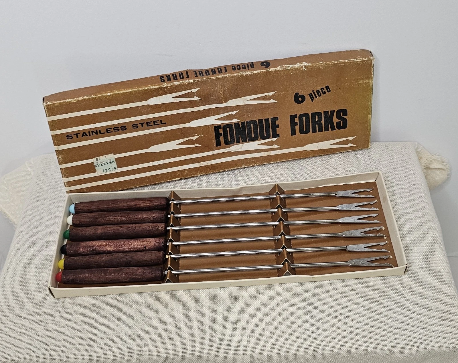 Vintage Fondue Stainless Steel 6 Piece Wooden Handle Set 10.5"
