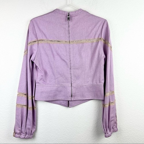 DIVINE HERITAGE Puff Sleeve Lace Accent Crewneck Sweet Lilac Purple Size S NWT - Picture 4 of 10