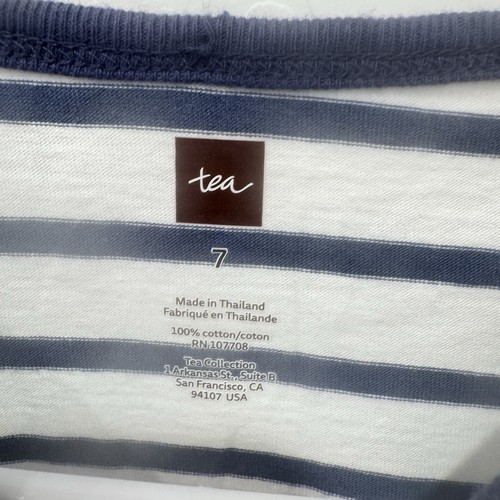 Tea Collection Striped Pineapple Shirt Girls 7 Blue White Summer Vacation Cotton - Picture 4 of 6