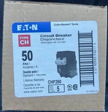 EATON CHF250 (Pack of 5) Circuit Breakers 50 AMP 2 Pole Type CH (NEW)