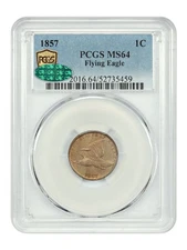 1857 1C Flying Eagle PCGS/CAC MS64 - Flying Eagle Cent - Popular Type Coin