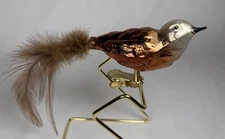 Vintage Mercury Glass Christmas tree clip on birds by Krebs w real feather tails