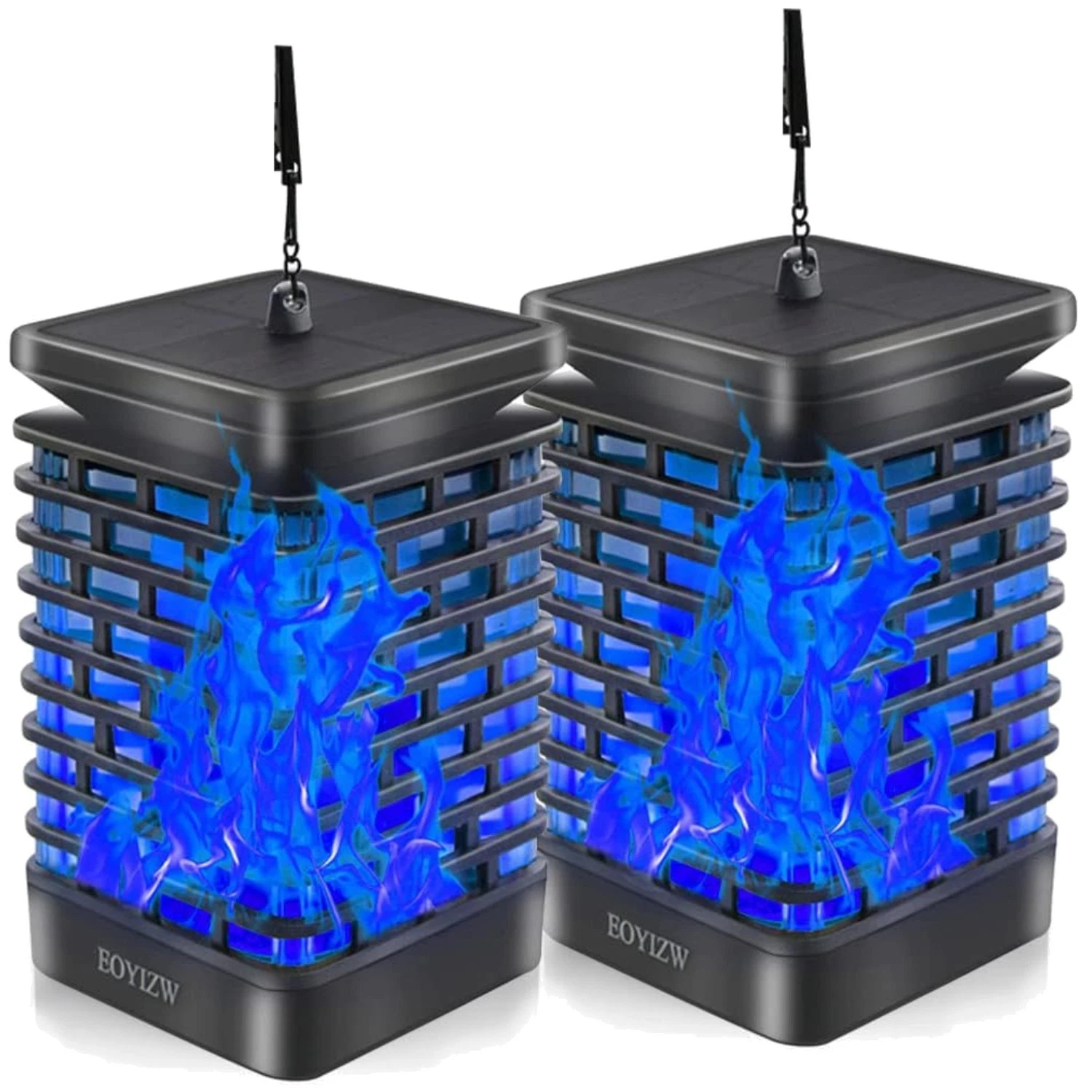 Solar Flame Lanterns - 99 LEDs Garden Decor, Blue (2 Pack)