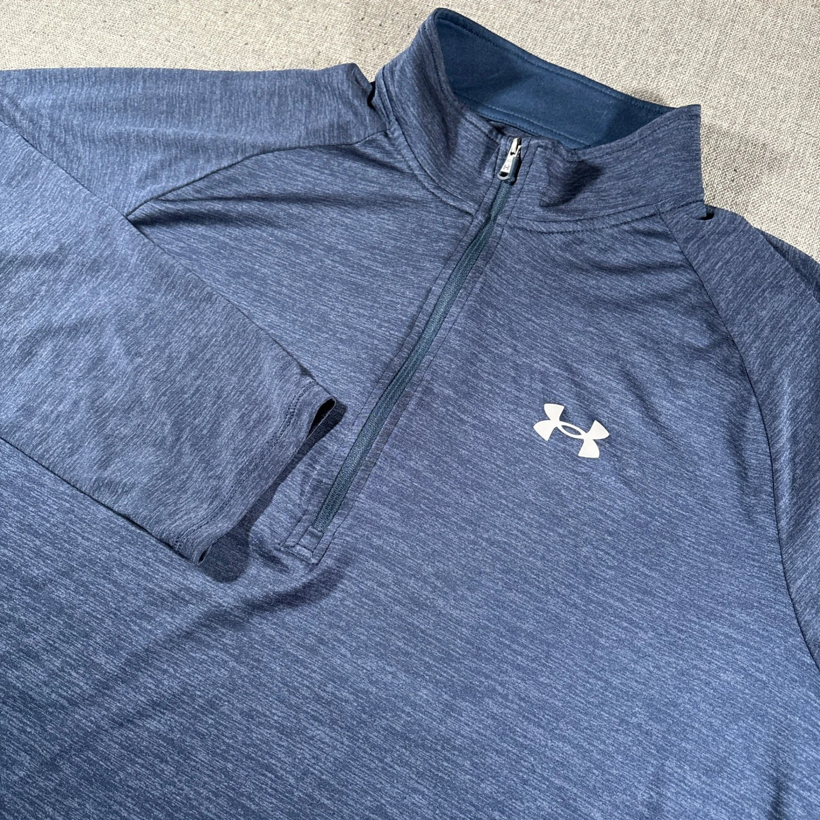 Under Armour Quarter Zip Pullover Mens XL Blue Heathered Loose Fit Tech Tee