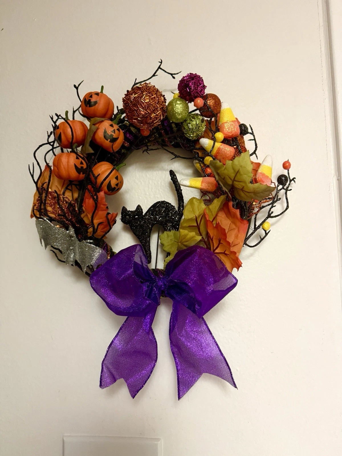 Halloween Wreath Black Cat Pumpkins
