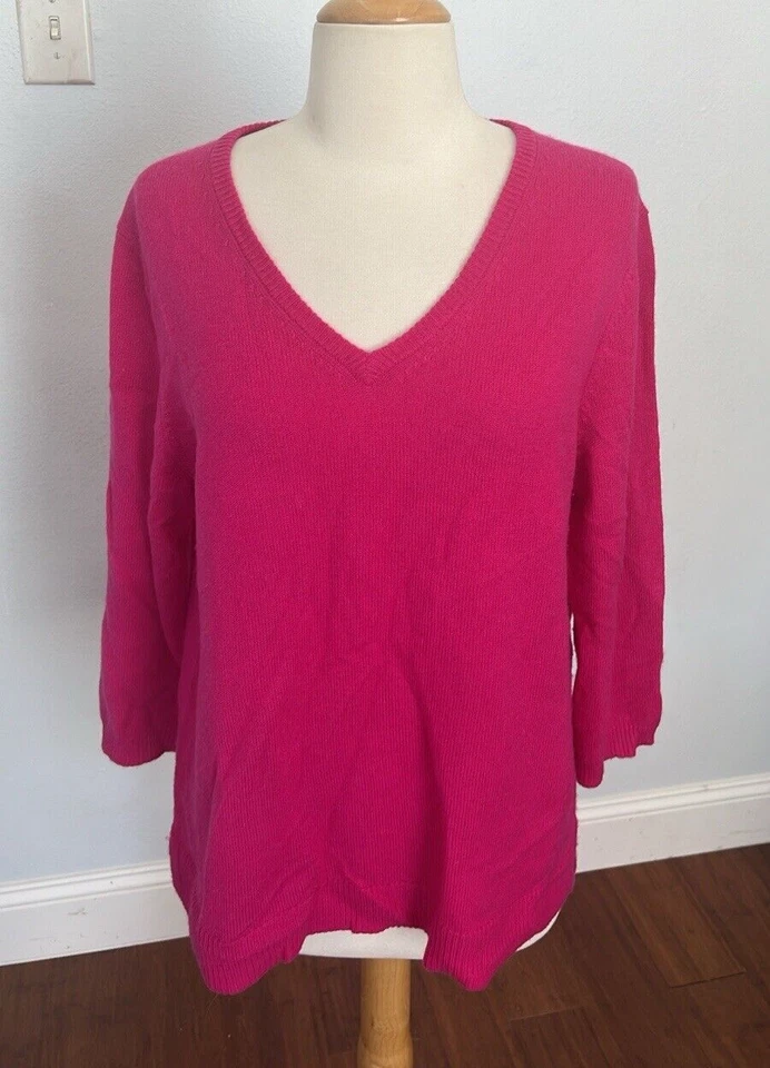 Suéter de cachemir Peck Peck para mujer L rosa con cuello en V tejido suave Barbiecore Foto 2 de 4