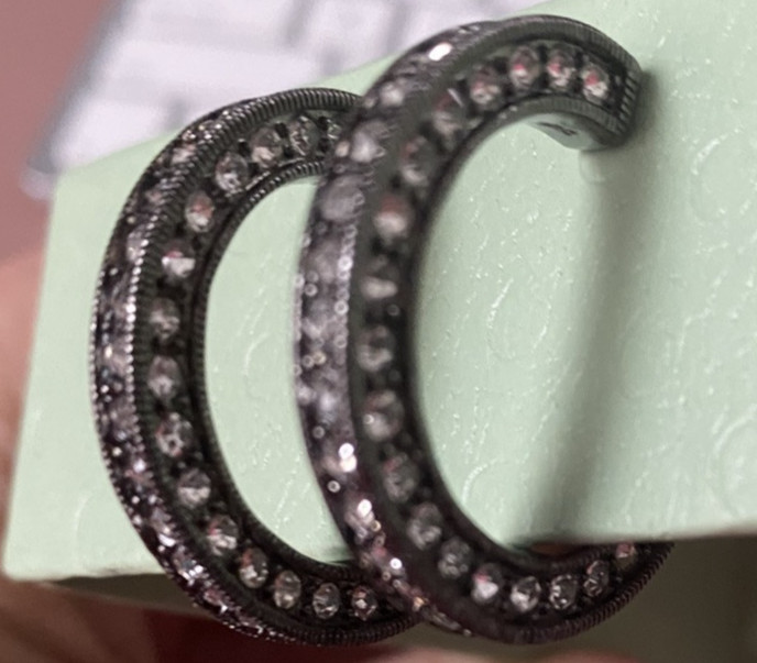 KJL Kenneth J Lane Rhinestone Hoop Clip On Earrin… - image 3