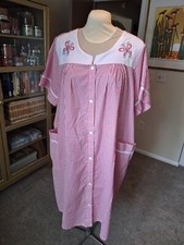 Anthony Richards Vintage Nightgown MuuMuu Pink White Stripe Snap Up Womens Sz 3X