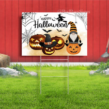 Yard Signs Happy Halloween Gnome Pumpkins Spider Web Bat Flying Witch yard sign