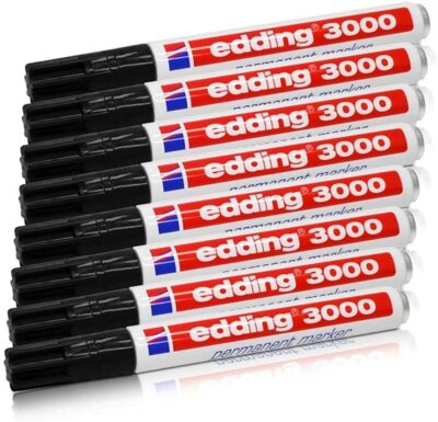 edding Permanentmarker 3000, schwarz, 1,5-3 mm, nachfüllbar, 8er Pack