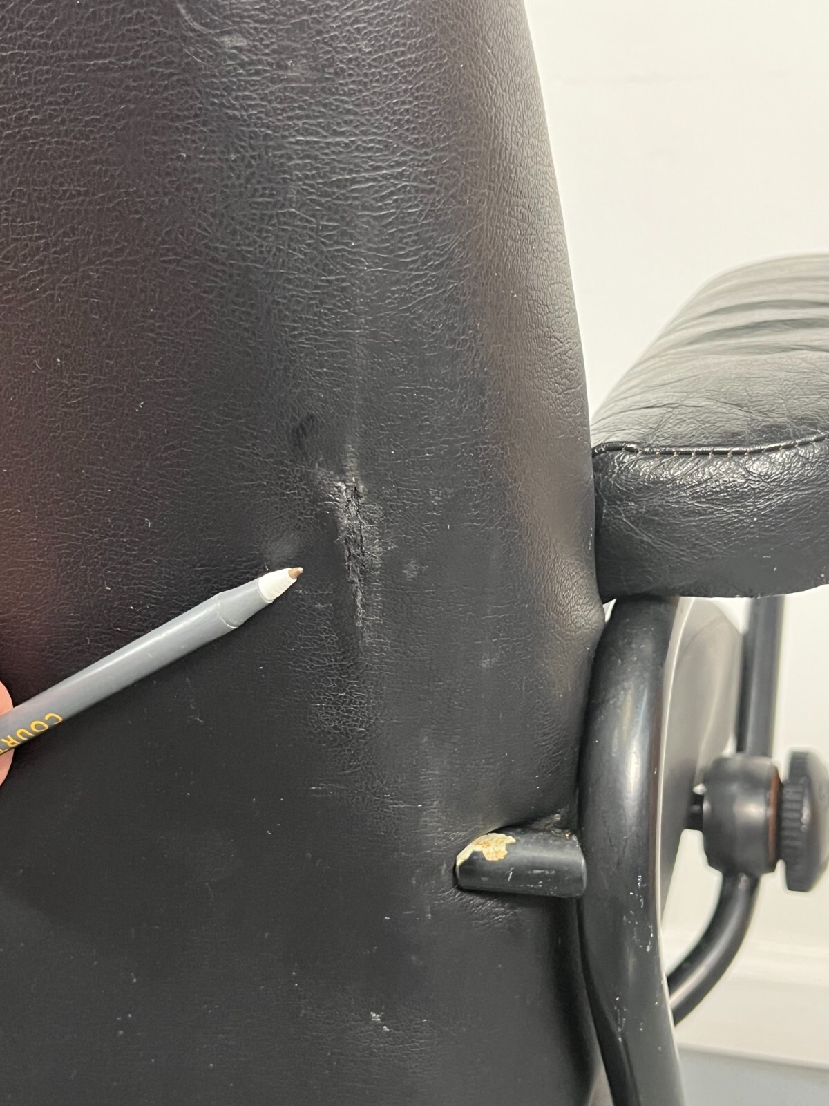 Vintage Mid Century Ekornes Stressless Black Leather Recliner Ottoman Black Base