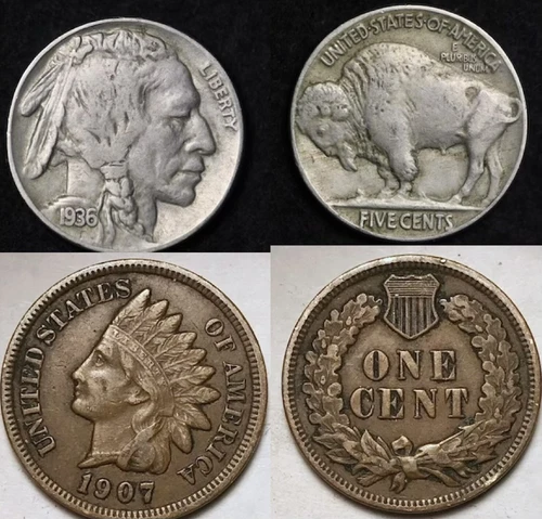 Pair of Native American Coins Buffalo Nickel + Indian Cent in VF XF (2 COIN LOT)