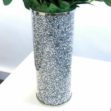 Beautiful Mosaic Vase Diamond Silver Crystal Decorative Mirror Flower Luxury UK