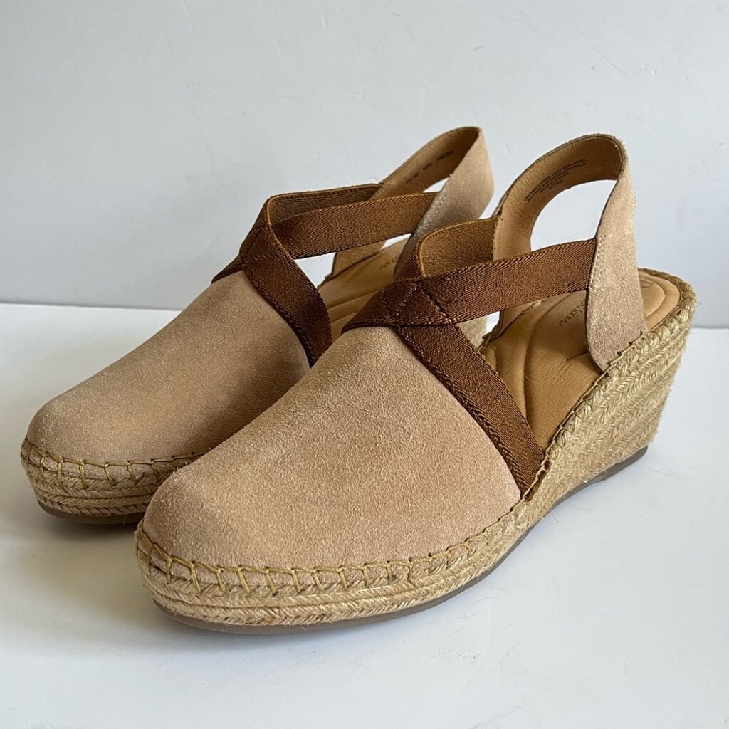 Born Meade Tan Suede Slingback Sandal Wedge Platfrom Espadrille size 10