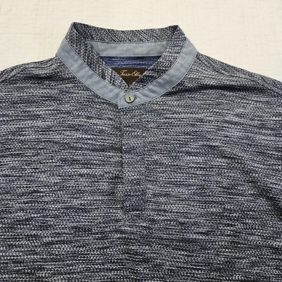 Camisa Polo Tasso Elba Azul Marino Combo Cuello Bandado Para Hombre Mediana Usada en Excelente Condición LN Golf Foto 4 de 4