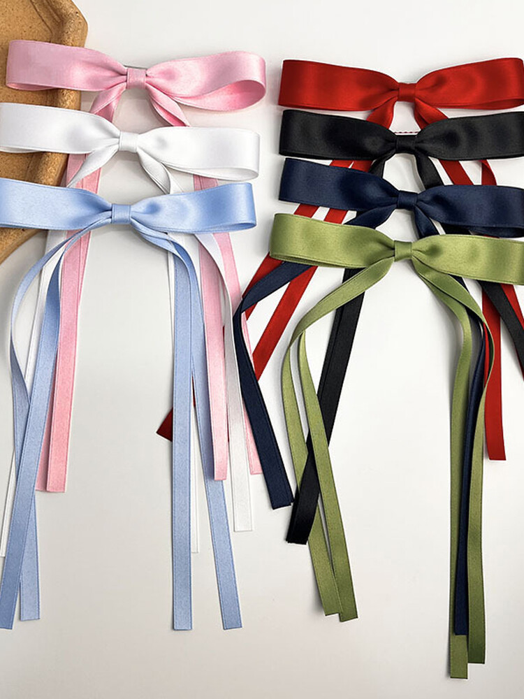 4 Haarklammern Mit Schleife & Quaste – Marineblau & Rosa, Für Mädchen & Frauen, Langer Schwanz