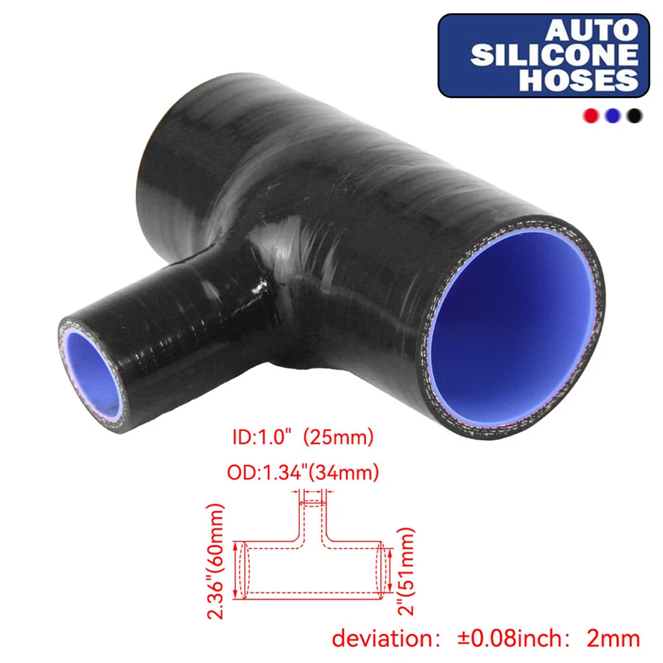 Silicone Hose Bend T-Piece 3 Way BOV Coupler ID 2.0" 51mm, Spout ID 1" 25mm BK  - Изображение 2 из 4
