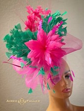 Aimee Fuller Teal Green Fascinator Hot Pink Kentucky Derby Hat Ascot Holiday Hat