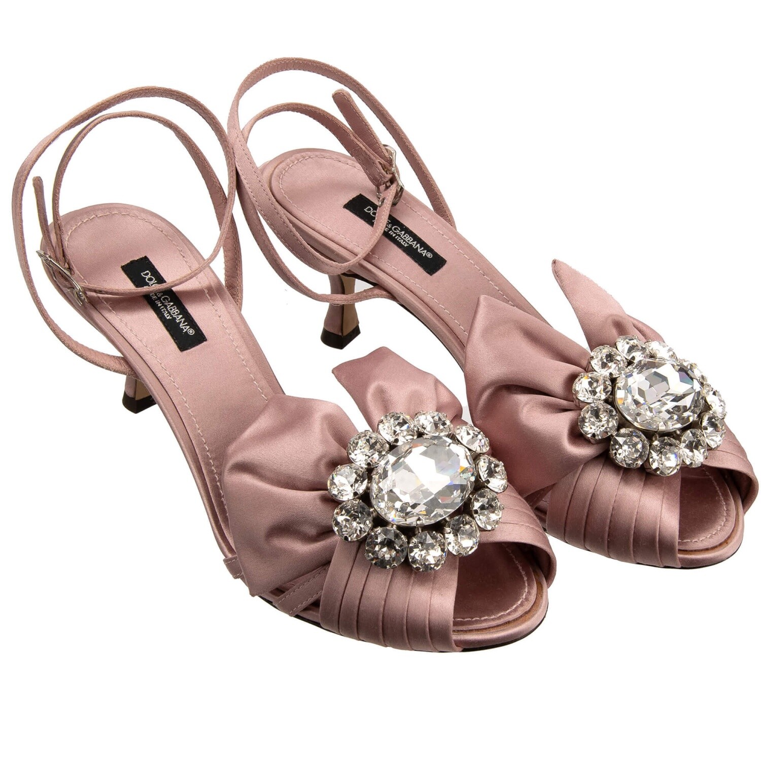 DOLCE & GABBANA Crystal Ribbon Brooch Sandals Heels Pumps KEIRA Pink 13394