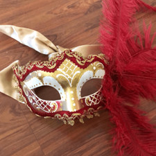 Venezia Made in Italy masquerade mask carnival face. Red gold