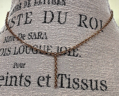 Gold Tone Metal Link Chain Necklace 16'' Attached Chain Strand 1.25''