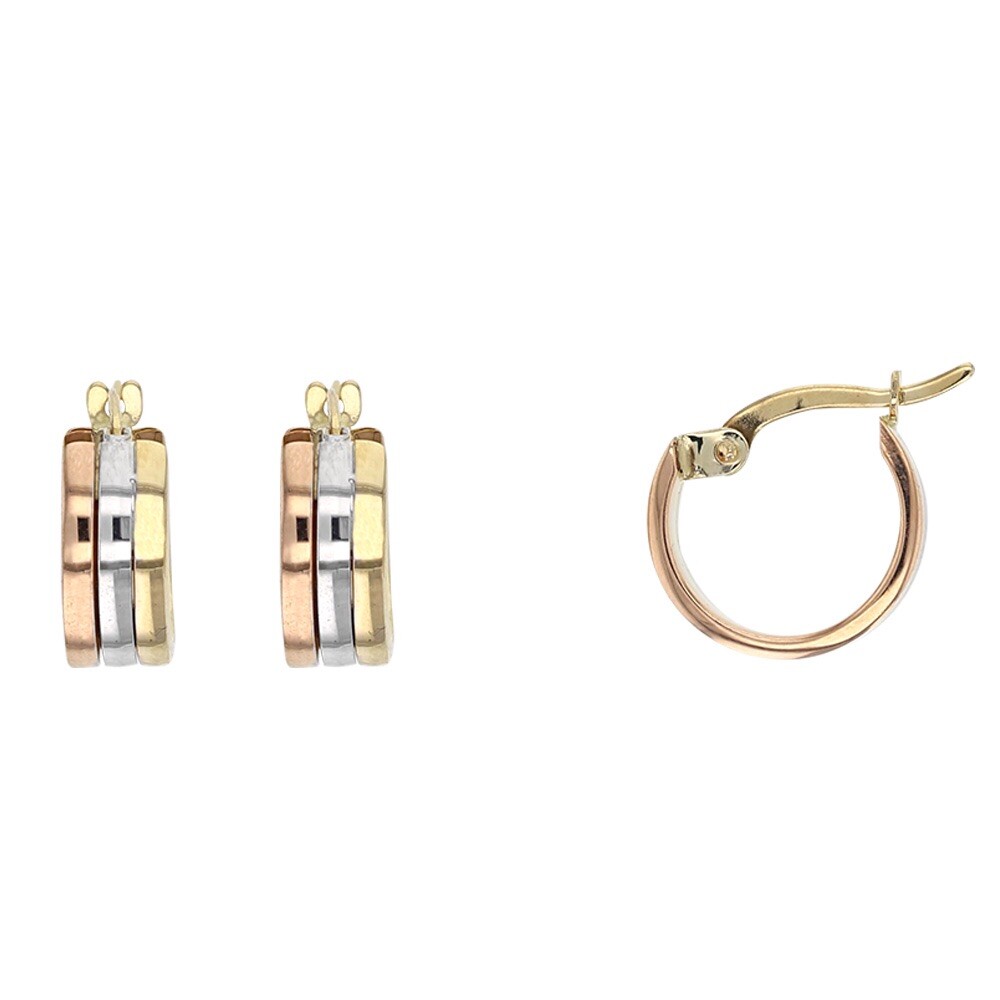 Créoles or blanc jaune rose 9 carats boucles d'oreilles tricolores 375 pour femme