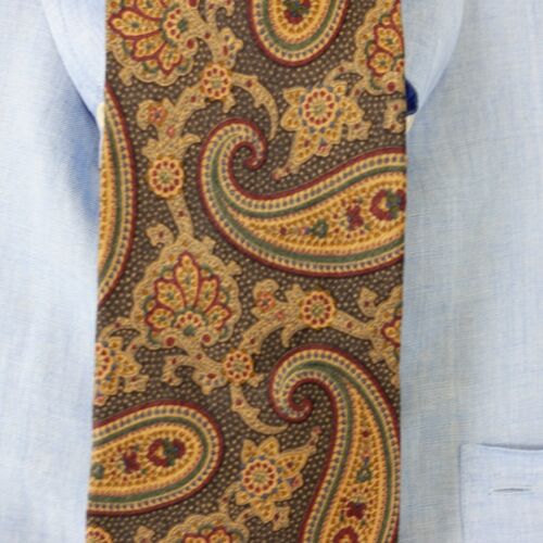Brown Neck Tie Mens Light Big Paisley Silk Woven Native Suit Boho ENZO MOLTENI - Picture 2 of 7