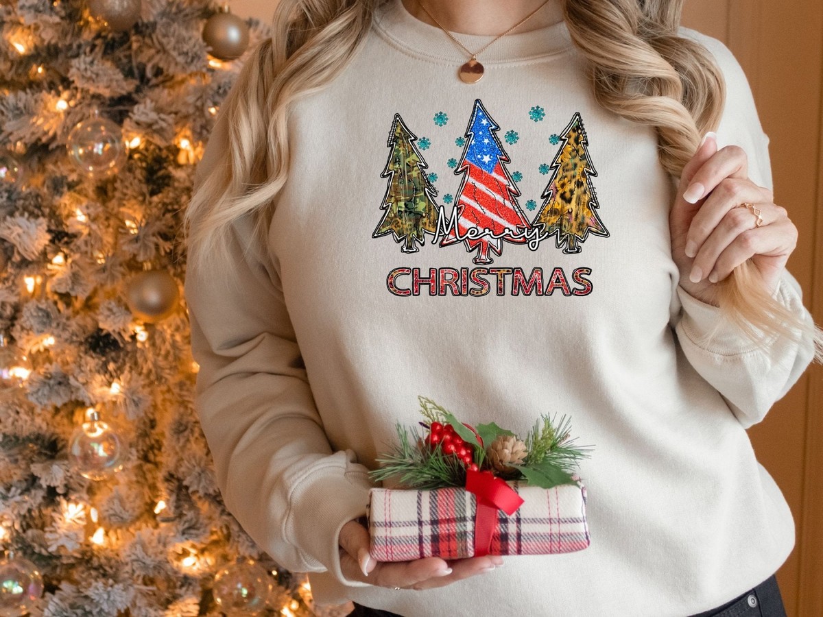 Patriotic Christmas Tree Sweatshirt, Christmas Sweater, Womens Christmas  Shirt,