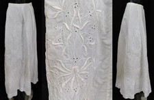 Vintage Edwardian Embroidered White Irish Linen Eyelet Cutwork Long Summer Skirt