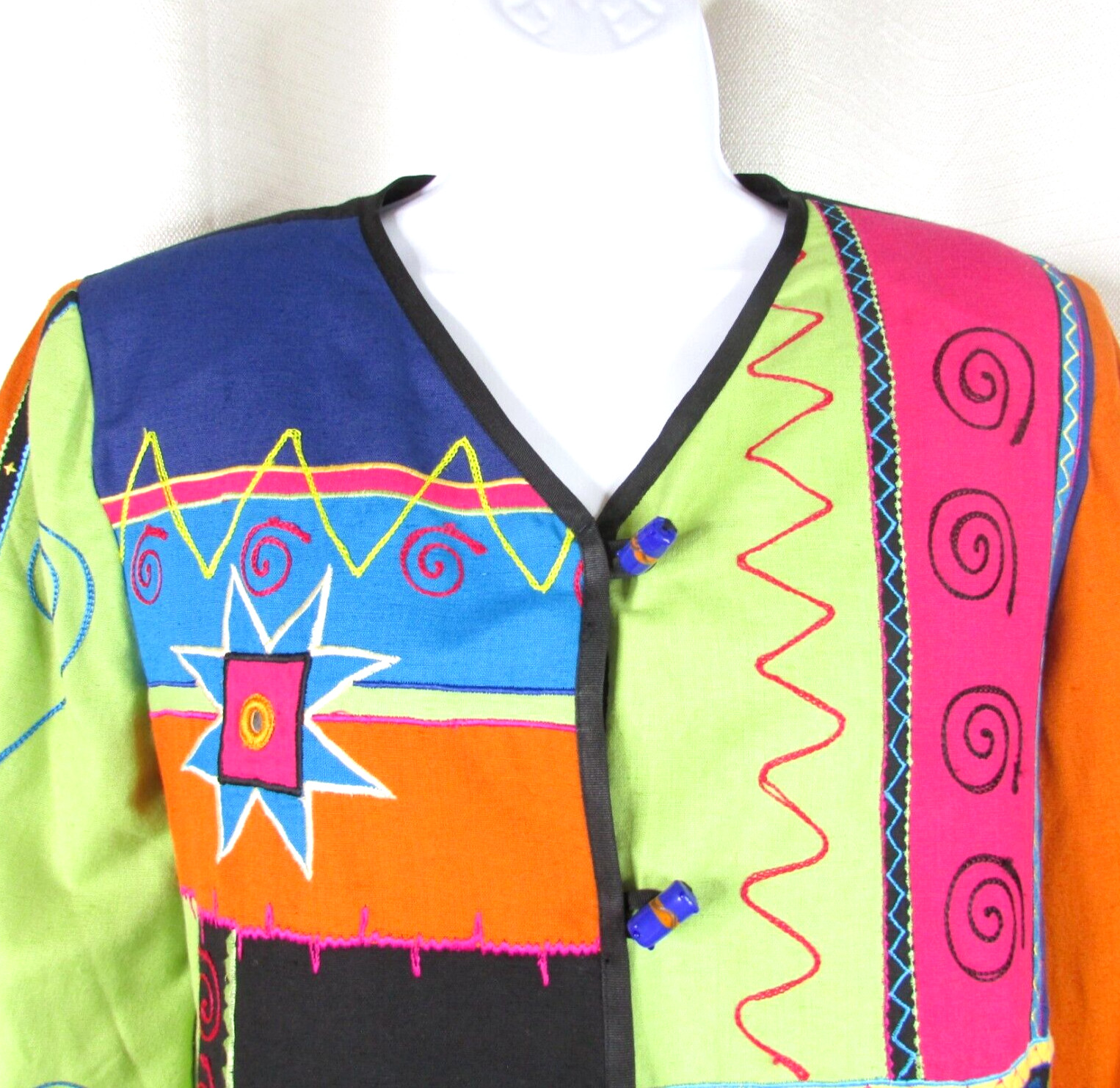 Indigo Moon Size S Jacket Patchwork Embroidery Fu… - image 2