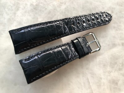 22mm/18mm Black Alligator Crocodile Embossed Leather Watch Strap Band