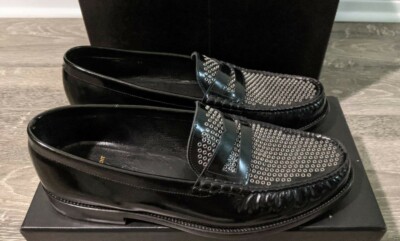 SAINT LAURENT PARIS Studded Patent Leather Loafers - Sz 44 (11 US