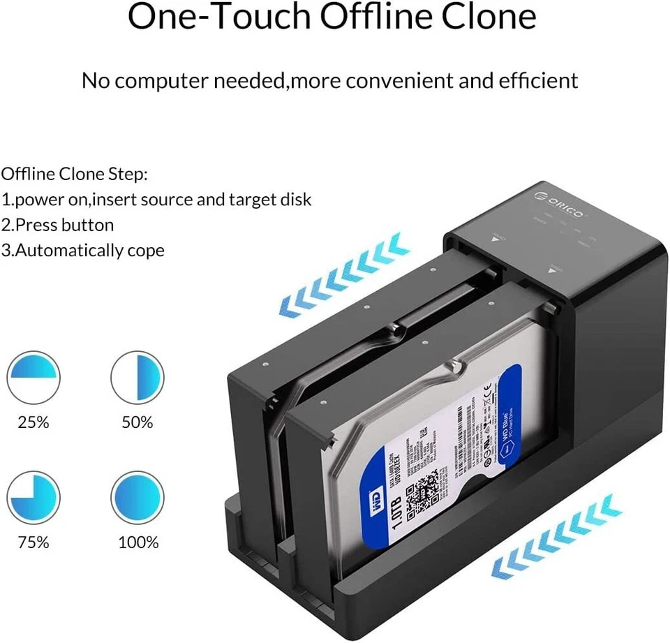 ORICO USB3.0 to SATA Dual Bay Docking Station Offline Clone 2.5"/3.5" Hard Drive - Image 3 of 4