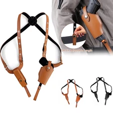 Leather Shoulder Holster Vertical Concealed Holster with Double Magazine Holder