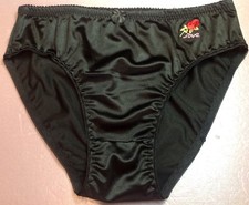Women Panties Bikinis GRACE Size L. Black Nylon Satin Soft W/Decoration Elastic