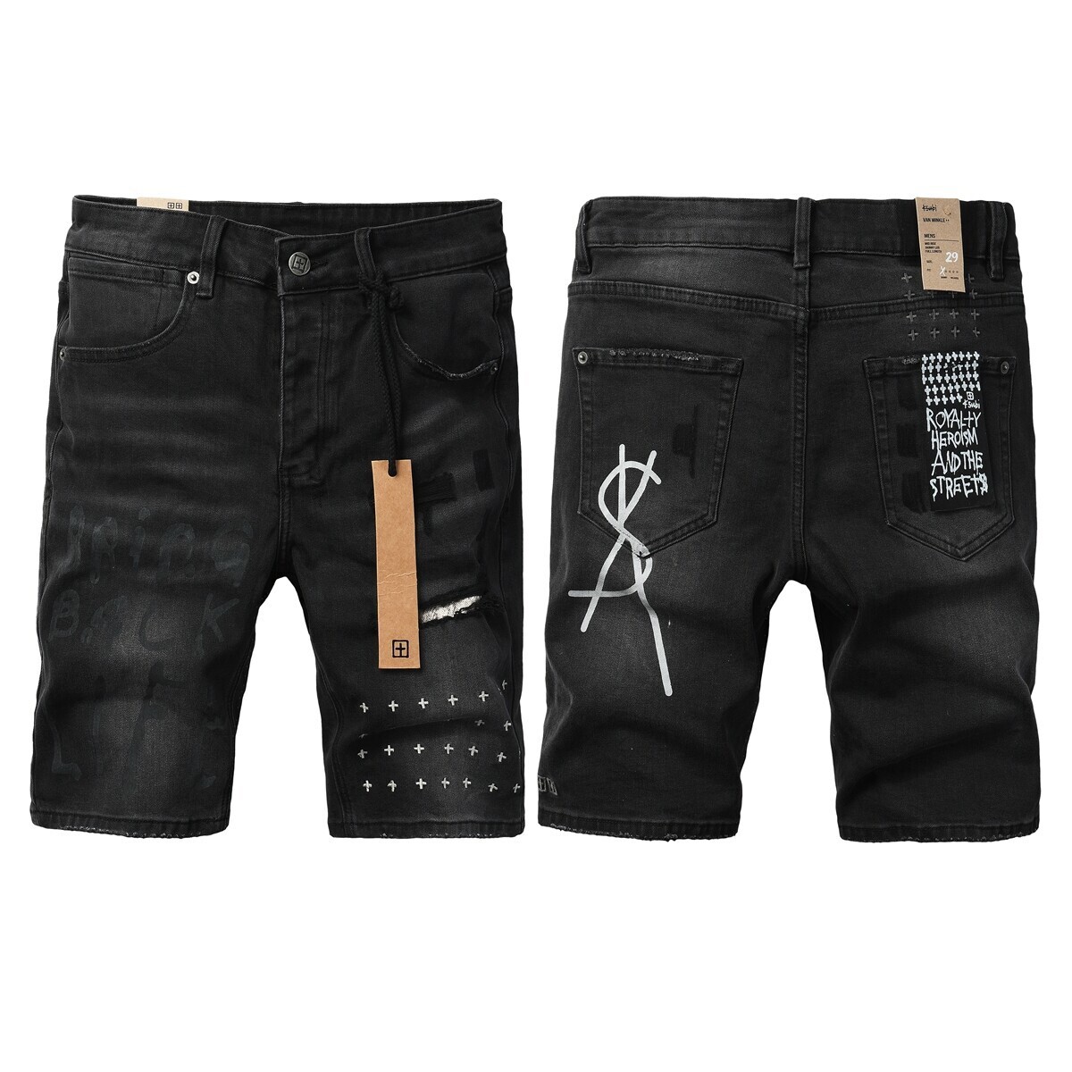 Men's New KSUBI Fashion Black Repair Low Rise Skinny Denim Shorts