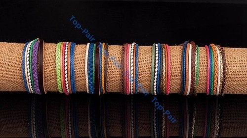 Mens Leather and Hemp Braided Surfer Wristband Bracelet Cuff Lots Color For Lady - Picture 10 of 10