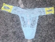 NeW 2015 Vs all over Lace Dbl Bow Sided thong Panty Size Medium Lt Blue