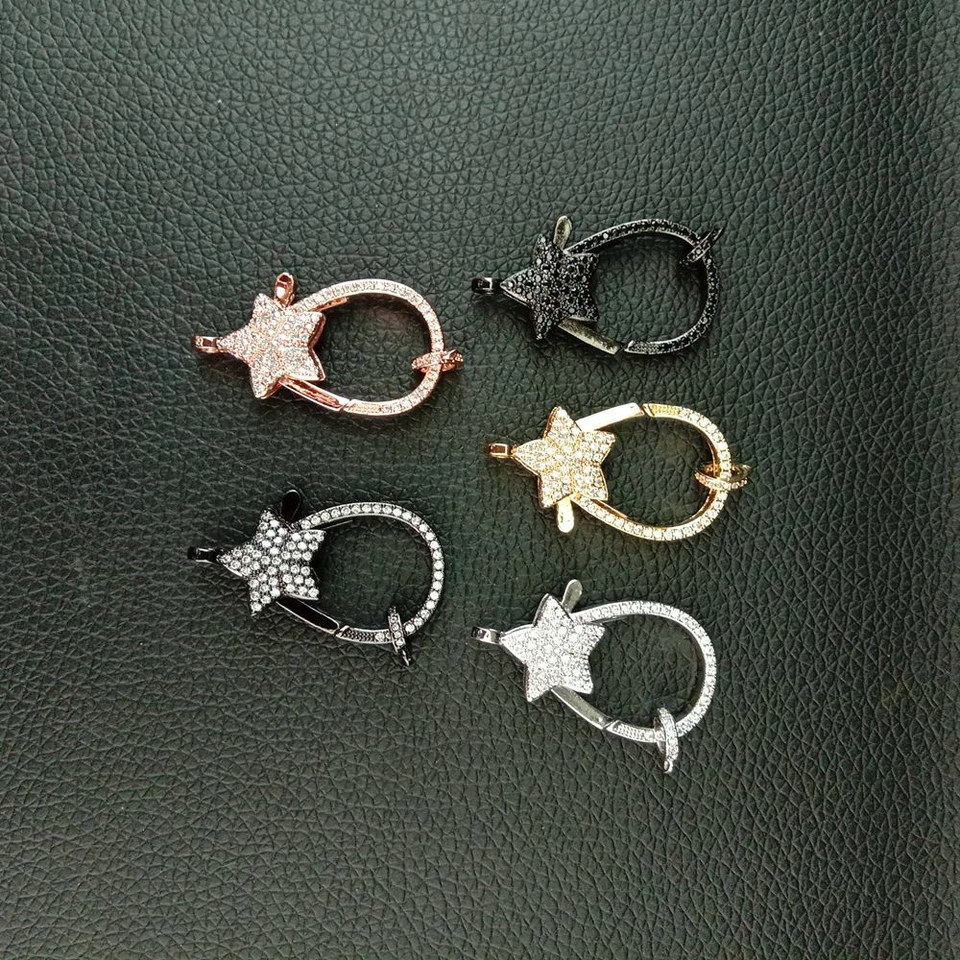 lobster clasp 13x34mm 18k gold Filled cubic zirconia micro pave star clasp - Image 3 of 3