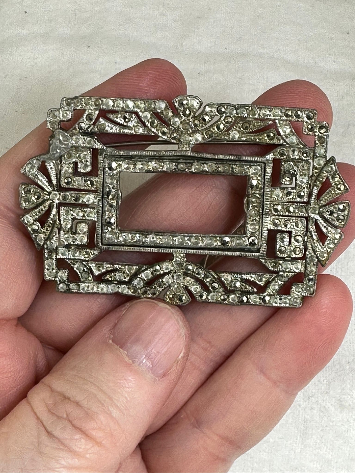 Rectangle Openwork Clear Marcasite Rhinestones Vi… - image 2