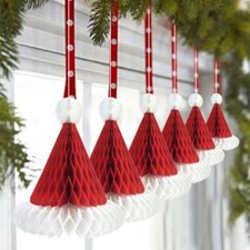 Christmas Paper Decoration 2Pcs Honeycomb Santa Hats Hanging Christmas Ornament